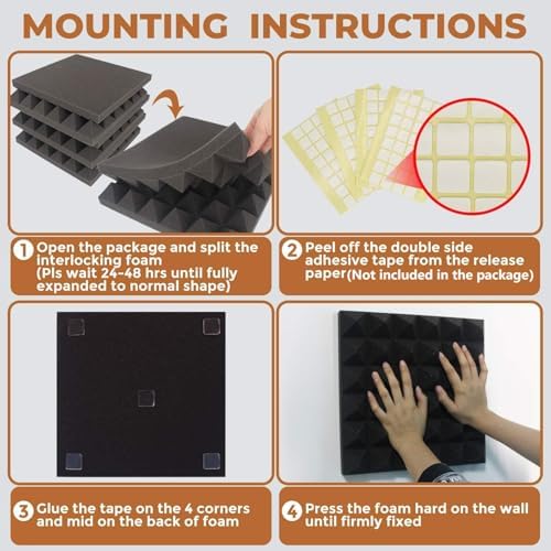 Acoustic Panels - 12 Pack 12x12x2 Inches Black Pyramid Acoustic Foam, Flame-Retardant Soundproof Wall Panels, 25kg/CBM Sound Proof Foam Panels Sound Panels for Recording Studio and Music Room - Image 5
