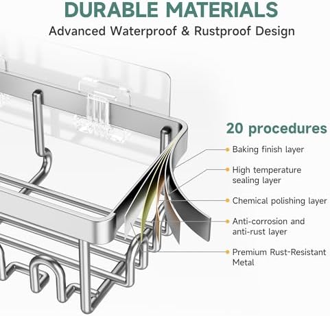 Veken Shower Caddy 6-Pack with Hooks, Bathroom Organizers & Storage, Silver - Image 4