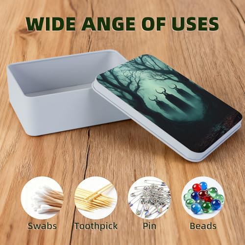 Large Metal Tins Box-7.1” x4.7”x2“ Rectangular Empty Storage Box With Lid Decorative Organizer Storage Tin Case For Office/Cookie/Candy/Jewelry/Photo/Letter-Skull Forest - Image 3