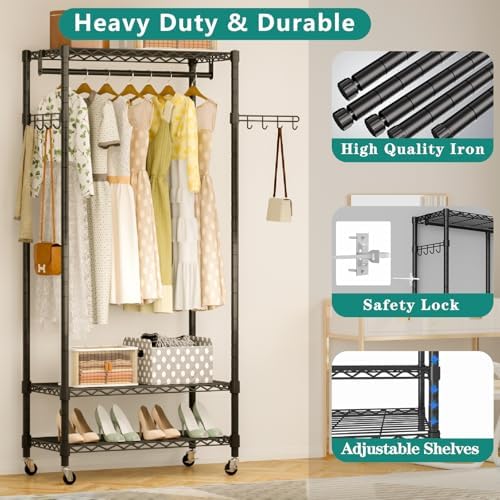 Heavy Duty Rolling Wheels Portable Metal Garment Rack, - Image 4