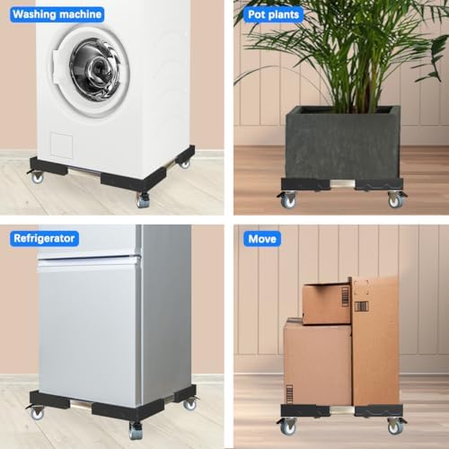 Appliance Dolly Cart with 4 Locking Wheels Mini Fridge Stand Adjustable 16"-26" Universal Mobile Roller for Portable Washer, Dryer, Refrigerator, Furniture, Black - Image 6