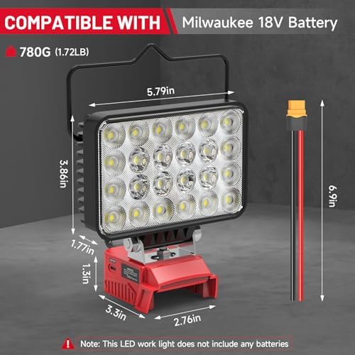 Azocek LED Work Light Compatible with Mil-wau-kee 18V Battery 7200LM - Image 2