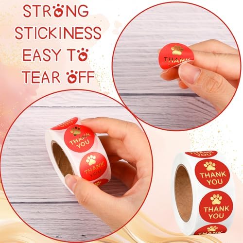 500 Pcs Thank You Dog Stickers Dog Paw Print Thank You Stickers for Shipping Mailers, Bags, Boxes, Tags, Greeting Cards, Present for Sealing and Decoration(Red) - Image 3