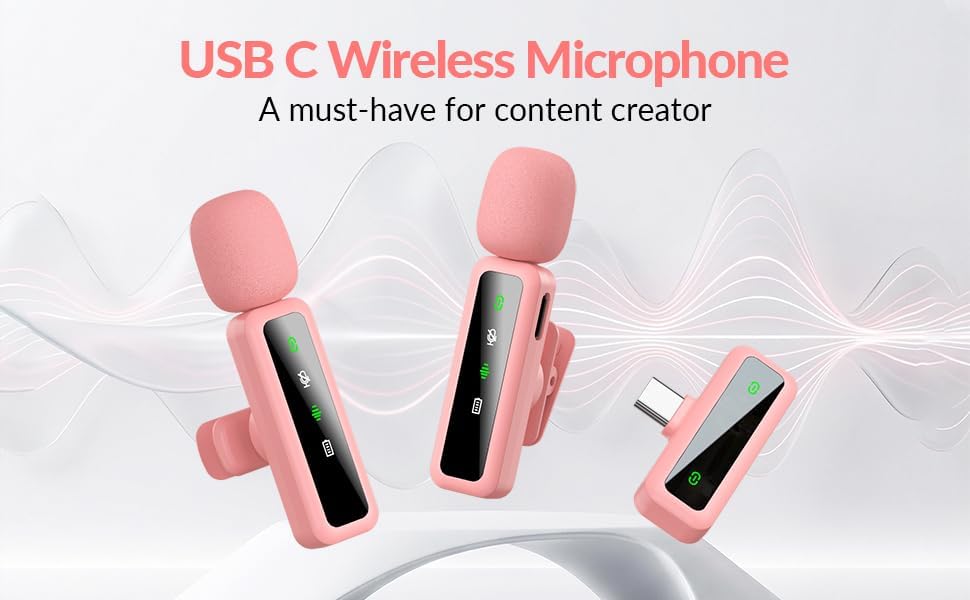 Wireless Lavalier Mic for iPhone, Android, PC, Live Stream, Vlog (pink) - Image 2