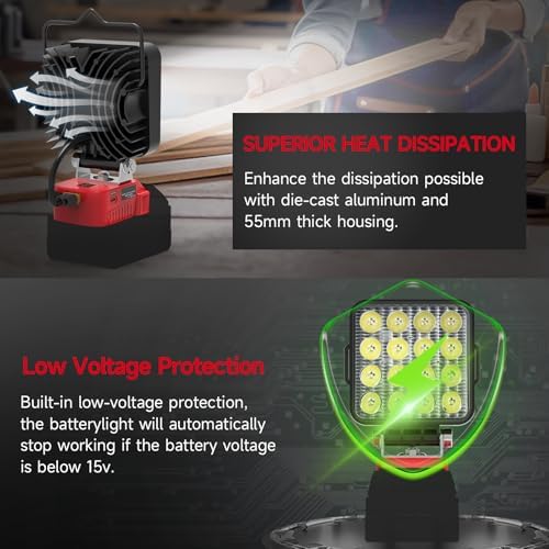 Azocek LED Work Light Compatible with Mil-wau-kee 18V Battery 4800LM - Image 4