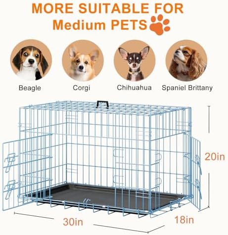 FDW | 30" Foldable Metal Dog Crate | Blue | Cage for Medium Dogs - Image 7
