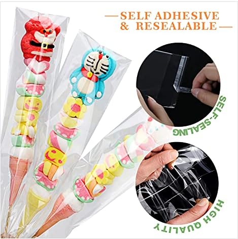 100 pcs 4" x 10" Long Clear Resealable Cellophane Bags Self Sealing Treat Bags Cookie Bags with Adhesive Flap Gift Wrap Poly Bags Plastic Packaging 1.4 mil - Image 3