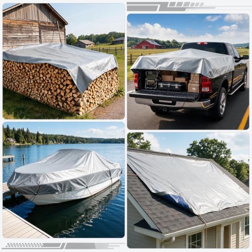 Kesfitt 16 Mil Heavy Duty Waterproof Tarp, 12x16 FT, Silver & Blue - Image 5