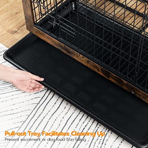 HOOBRO Dog Crate Furniture, 32.5" Medium Dog Kennel Indoor, Wooden Cage with Pull-Out Tray, Double Doors Pet House Side End Table for Medium/Small Dogs, Rustic Brown BF802GW03G1 - Image 4