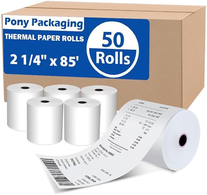2 1/4" x 85' BPA-Free Thermal Receipt Paper Rolls 50 Rolls by PonyPackaging