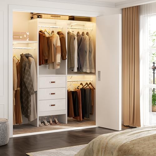 Armocity 5FT Small Closet System with 3 Fabric Drawers, 60 Inches Walk In Closet Organizer System With 3 Adjustable Shelves, Heavy Duty Clothes Rack Built-In Garment Rack, 59" L x 16" W x 71" H, White - Image 2