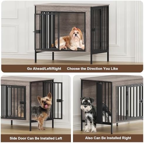 EasyCom 28.15" Dog Crate Furniture for 1 or 2 Dogs, Oak Grey - Image 2