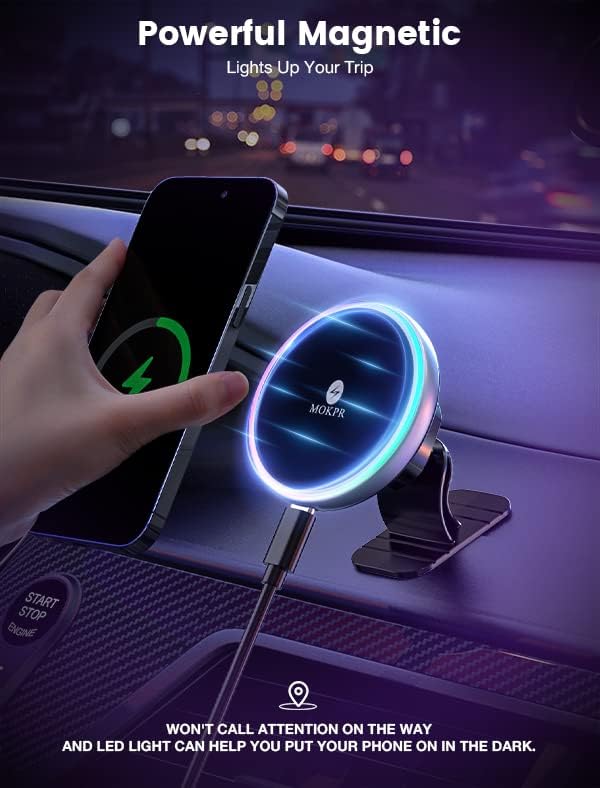 for Magsafe Car Mount Charger 15W LED RGB Car Phone Holder for Dash Vent - Image 5