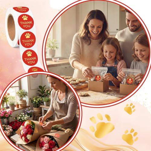 500 Pcs Thank You Dog Stickers Dog Paw Print Thank You Stickers for Shipping Mailers, Bags, Boxes, Tags, Greeting Cards, Present for Sealing and Decoration(Red) - Image 5