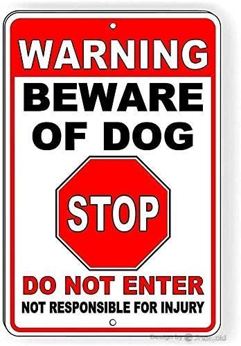 Wall Home Decor-Warning Beware Of Dog Stop Do Not Enter.8x12 Inch Metal Tin Sign Vintage Signs Aluminum Plates Printed Notice Iron Road Forest Farm Poster Plaque Art Bar Club Store Garage Personalized by Eletina