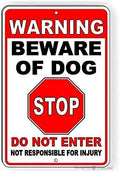 Wall Home Decor-Warning Beware Of Dog Stop Do Not Enter.8x12 Inch Metal Tin Sign Vintage Signs Aluminum Plates Printed Notice Iron Road Forest Farm Poster Plaque Art Bar Club Store Garage Personalized by Eletina