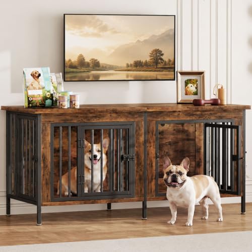 DUMOS 54" Dog Crate Furniture for 2 Dogs with Divider, Brown by DumosLifestyle