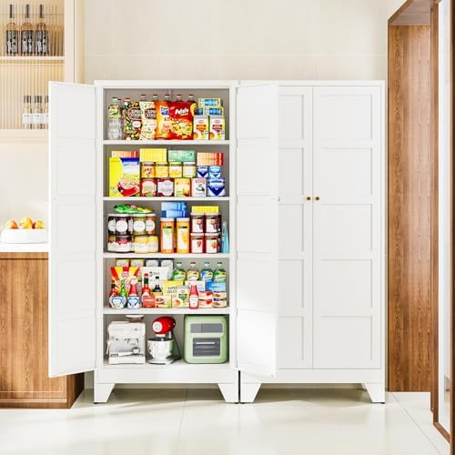 Letaya 71" H Metal Storage Cabinet with 2 Doors and 4 Shelves,Tall Kitchen Pantry Cabinets,Utility Pantry Organizers for Cupboard/Dining/Bathroom/Home Office/Garage (White, 71" H x 16" D x 32" W) by LetayaMetalCabinets