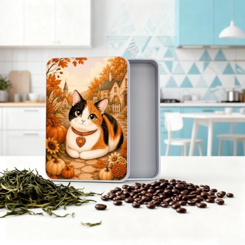 Autumn Pumpkin Calico Metal Tin Box with Lid,Storage Container - Image 5