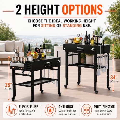 Adjustable Height 28"and 34" Portable Outdoor Grill Table for Blackstone Griddle Stand, Folding Grill Cart with 4 Lockable Caster Wheels for Blackstone 17"/22" Griddle, Ooni Pizza Oven, Ninja, Weber - Image 5