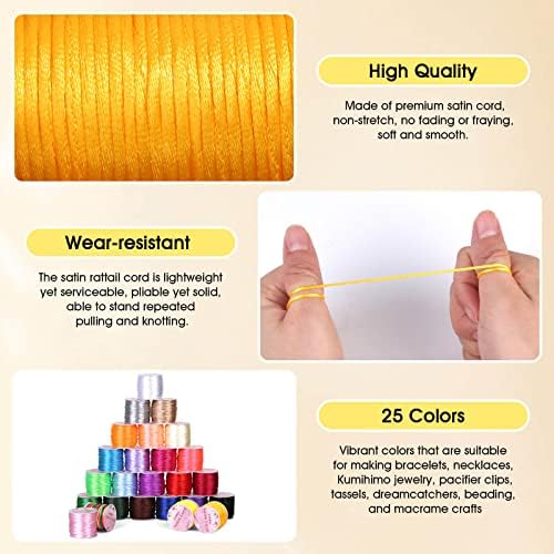 Cridoz 25 Rolls Silky Satin Cord for Bracelets, Necklaces, Macrame Crafts, Drawstring Bags - Multicolor Beading String - Image 4