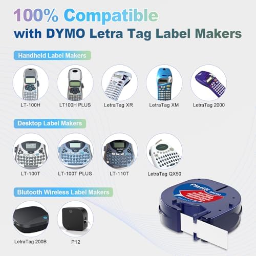 6X Colored Label Tape Replace for Dymo Letratag Refills Plastic 12mm - Image 3