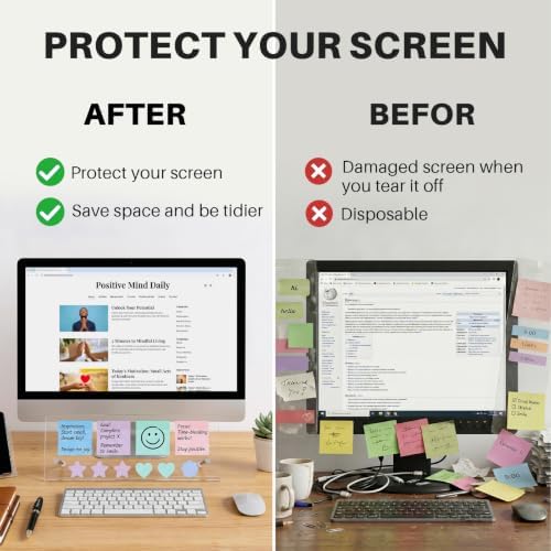 Monitor Memo Board Holder 14"x5", Office Organization Memo Holders for Computer Sticky Note Holder, Space-Saving Under Monitor, Movable & Reusable, Screen Saver for Office & Home Desktop Decor - Image 2