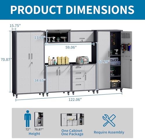 Garage Storage Cabinets System 6PCS Workshop Set with Drawers Locking Heavy Duty Rolling Cart with Adjustable Shelves Garage Tool Workbench Cabinets, 6pcs-47 - Image 2