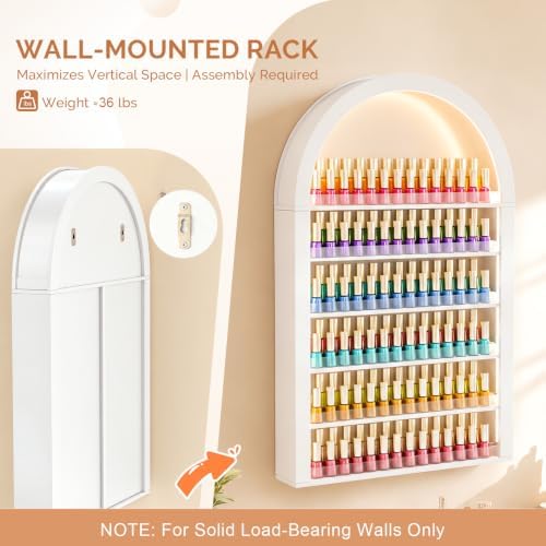 OmySalon Nail Polish & Gel Powder Rack With Led Lighting, White Wall Shelf - Image 6