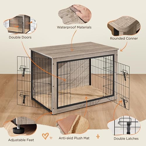 Yaheetech 38in Wooden Dog Crate Furniture w/Cushion for Medium Dogs, Gray - Image 5