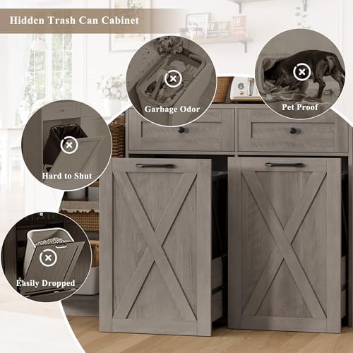 HOSTACK 71" Kitchen Pantry with 12.5 Gallon Double Trash Can Cabinet, Grey - Image 6
