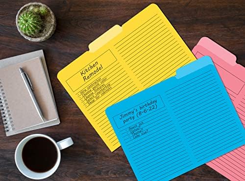Better Office Products Lined File Folders, 12 Pack, Heavyweight, 1/3 Cut Tabs, 6 Vibrant Colors, Top Custom Subject Box, Letter Size Folders, 9.5" x 11.5", - Image 2