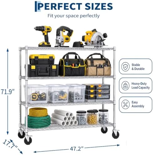 Garvee 70"H Storage Shelves with Wheels, NSF Wire Shelving Rack for Kitchen - Image 3