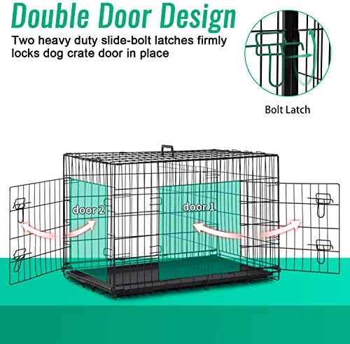 FDW Dog Crate for Large Dogs 42 Inch Folding Metal WirePet Cage Double Door W/Divider Panel Indoor Outdoor Kennel Leak-Proof Plastic Tray,Black - Image 4