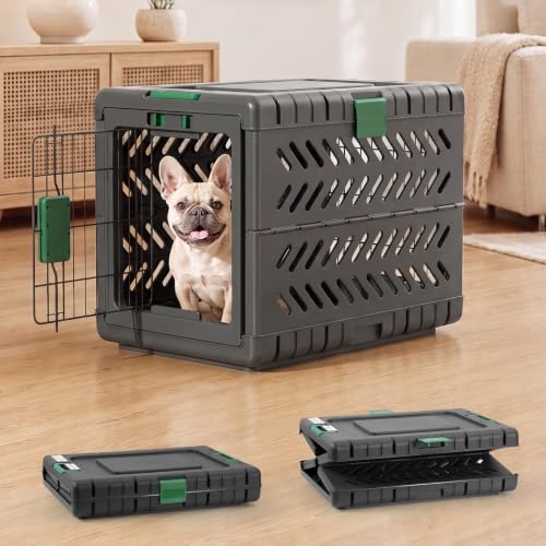 28" L Travel Dog Crate -Collapsible Dog Crate for Medium/Small Dogs, No Tools Required with Space Saving Design,Portable Foldable Dog Carrier with 2 Smooth Wheels,Handles for Easy Moving,Dark Grey by GardnerPet