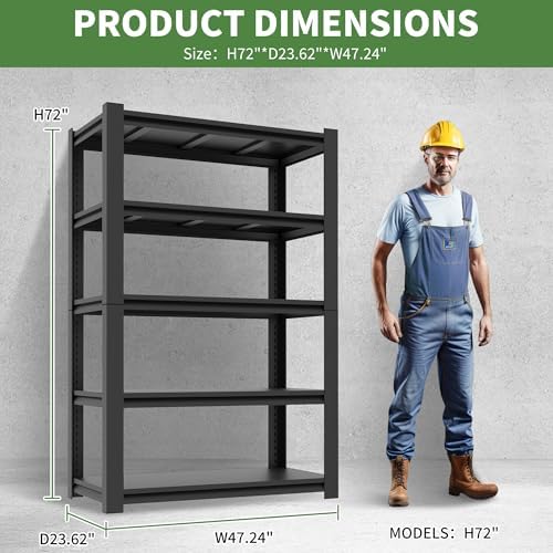 Garage Shelving,72" H Garage Shelves Heavy Duty, 3000Lbs 5 Tier Adjustable Garage Storage Shelves Suitable for Warehouse, Basement, Workshop,Require Assembly, 24" D*48" W *72" H(Black) - Image 3