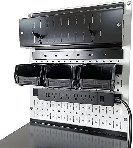 Wall Control Power Tool Storage Organizer Kit Cordless Drill Holder Charging Station Rack 16” x 32” Metal Pegboard Organization System (White Pegboard) - Image 7