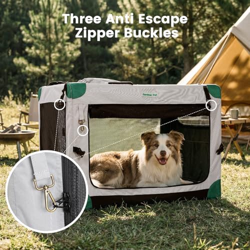 Gardner Pet Soft Collapsible Dog Crate - 26 Inch Portable Travel Dog Crate for Puppy/Small Dogs Indoor & Outdoor, 3-Door Pet Crate with Durable Mesh Windows & Storage Bag, Grey - Image 3