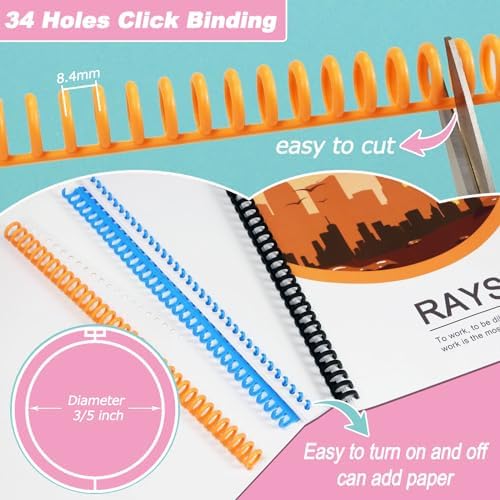 Rayson PROC1530OR Click Binding Spines, 3:1 Pitch, 120 Sheets Binding Capacity, 3/5" Diameter, Orange, 30/Box - Image 2