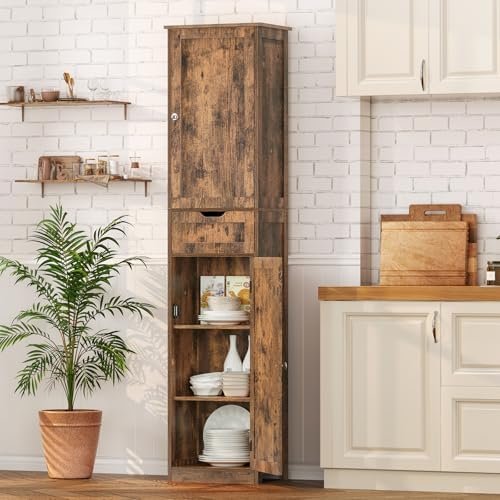 Iwell 66.9" Tall Bathroom Storage Cabinet with 2 Doors & 1 Drawer - Image 6