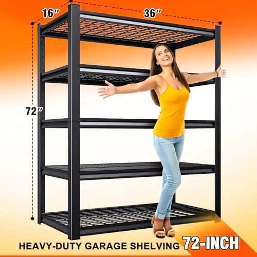 2 Pack Storage Shelves, 2500lbs Garage Shelving,Adjustable Heavy Duty Shelving Unit,5T Tall Garage Shelves，Metal Standing Shelf Units,Utility Rack For Kitchen Warehouse Industrial Basement 71*35*16 - Image 3