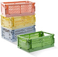 4 Pack Pastel Crates for Storage, Plastic Folding Basket, Colorful Small Storage Containers for Bedroom Office Classroom Bathroom Desktop Drawer Organizer Decor (9.8x6.5x3.8inch) by Xhwykzz
