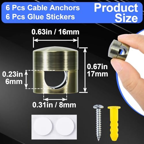 SmallCat 6Sets Charger Holders for Cords, Antique Copper Adhesive Cord Clip - Image 2
