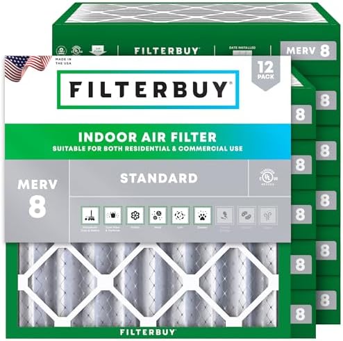 Filterbuy 25x25x4 Air Filter MERV 8 Dust & Allergy Defense (12-Pack) by Filterbuy