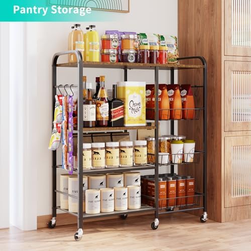 HapiRm Rolling Kitchen Microwave Cart - 4 Tier Microwave Table Stand with Pull-Out Baskets, Coffee Bar Baker's Rack with Wheels Rolling Storage Cart Organizer Shelf for Living Room Office, Balcony - Image 4