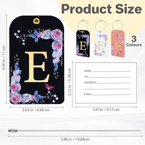 3 Pack Luxury Floral PU Leather Luggage Tags, Travel Accessories Gift (E) - Image 3