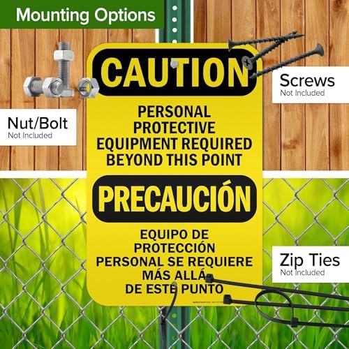 Caution Personal Protective Equipment Required Beyond This Point Bilingual Osha Sign, 12x18 Inches, 3M EGP Reflective .063 Aluminum, Fade Resistant, Made in USA by My Sign Center - Image 5