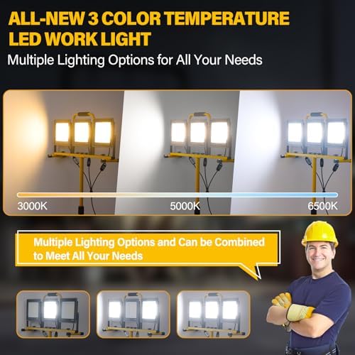 GoBright Portable LED Work Lights with Stand, 31000Lumen 3 Head Work Lights - Image 2
