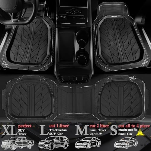 CAR PASS Rubber Leather Steering Wheel Cover Large-Size 15.5-16 Inches Fit for Truck SUV Large Car Ram F150 Tundra 4Runner Tacoma, XXL Heavy Duty Deep-Dish Car Floor Mats, Trim-to-Fit Car Mat Black - Image 2