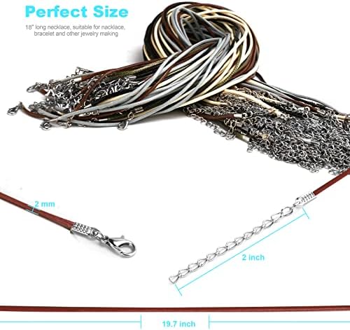 100 Pcs Leather Necklace Cord with Clasps, Rope Necklace String, 5 Colors Necklace Cords for Pendants, 19.7" Premium Necklace Chains for Jewelry Making Supplies, 2mm Waxed Necklace Bracelet Cord DHOOZ - Image 3